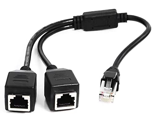 RJ45 Мрежа од 1 до 2 порт -адаптер за адаптер за етернет, RJ45 1 машко до 2 женски LAN Ethernet Splitter Adapter Cable Погоден Super CAT5, CAT5E,