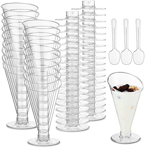Nuogo 50 пакет чисти чаши за десерт лажици мини десерт чаши лажици 4oz пластични мартини очила за еднократна употреба десерт чаши за мезе за домашни