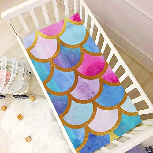 Umiriko Rainbow Color Smail Scale Scale N Play Baby Play Playard Sheets, Mini Crib Sheet for Boys Girls Player Cover 20202927