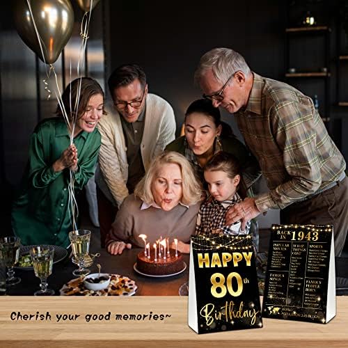 80 -ти знак на маса за роденден, црно и злато уште во 1943 година украси за роденденска забава, гроздобер роденденски подароци за жени