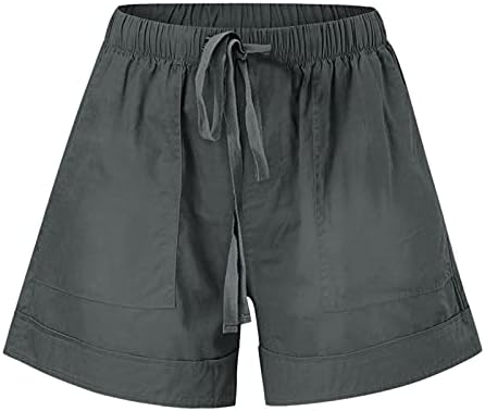 Памучни шорцеви за жени панталони шорцеви Сплице жени лабави џебови влечење на половината удобни еластични обични панталони