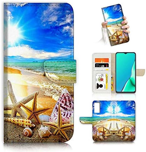 За Samsung S21, За Samsung Galaxy S21 4G 5G, Дизајниран Флип Паричник Телефон Случај Покритие, A31008 Сина Плажа Starfish Школка 31008