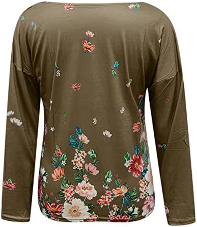 Beuu жени цветни печати v вратот Туника ТЕЕ врвови, обични ролни со долги ракави, маички со маички удобни блузи, џемпери за џвакање