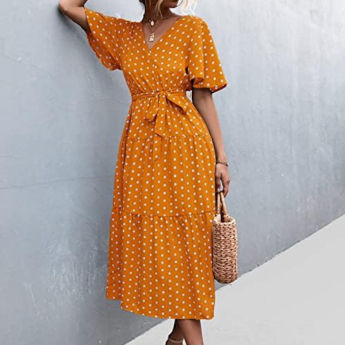 Облека за плажа Fragarn, женска летна модна вратоврска точка за печатење со краток ракав фустан за заптивки 2022