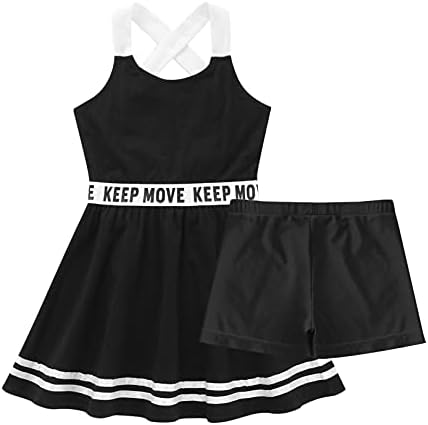 Лесни за деца Деца девојки 2 парчиња тенис голф спортски фустани облека А-линија фустани со сет за спортска облека од шорцеви