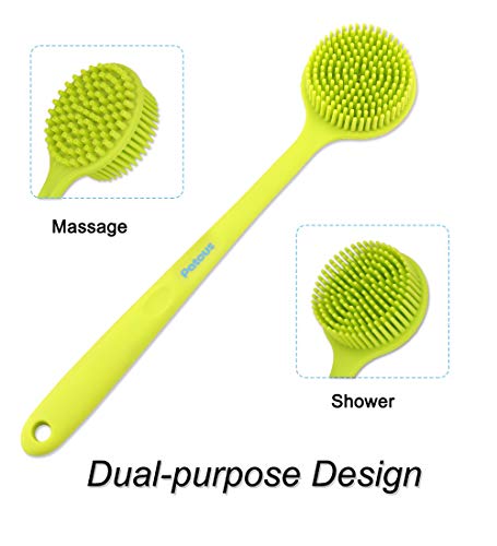 Силиконска четка за туширање, мек силиконски туш за туширање, силиконска четка за када со долга рачка масажа, сина или зелена