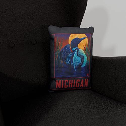 Мичиген Моонданс Лун платно фрли перница за кауч или софа дома и канцеларија од нафта сликарство од уметникот Кари Лер 13 x 19.