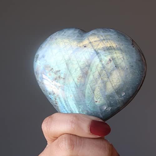 Сатенски кристали лабрадорит срце супер виножито Loveубов убавина камен 2.75-3,0 инчи