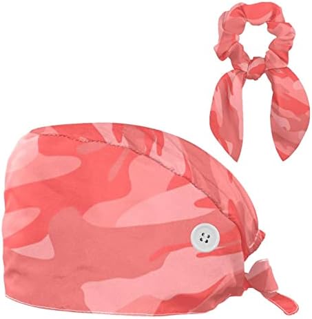 Розов мултикам камуфлажа текстура Работни капачиња со копчиња за вртење на копчето со џемпер со џемпери и ласкава коса
