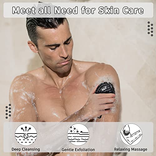 Freatech Силиконско тело чистач - двојна еднострана туш за туширање на бања, чистење на телото за нежно ексфолијација и масажа, хигиенска и