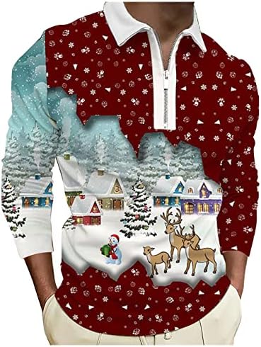 Здфер Божиќни манзии Поло кошули со долги ракави по поштенски патенти на врвовите на вратот Смешни Дедо Клаус Снегулки за печатење на голф кошули
