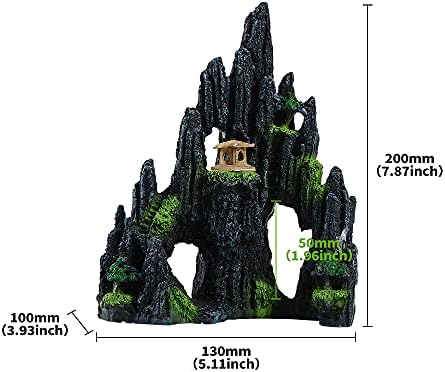 Mairuker Mountain View Аквариум украс дрва куќа пештерска мост риба резервоар декорација за бебе бета златни риби циклидни ракчиња