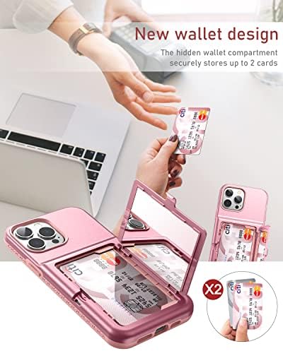 WeLoveCase За Симпатична Iphone 13 Pro Max Случај За Жени со Кредитна Картичка Носителот &засилувач; Скриени Огледало, Два Слој Shockproof