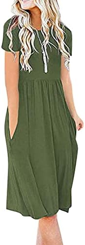 Comigeewa женски основен фустан од миди фустан за дами кратки ракави екипаж есенски есен летен фустан 2023 облека трендовски
