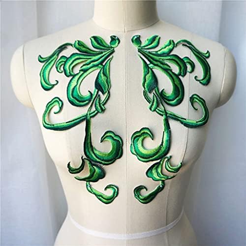 Skreojf 2pcs зелена ткаенина апликации шива железо на закрпи извезена јака за костуми за фустани за венчавки
