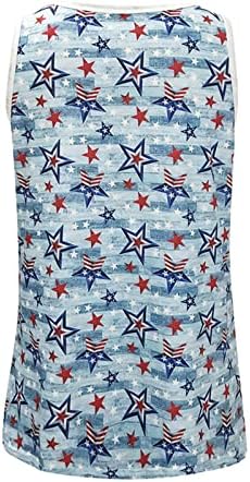На 4-ти јули резервоарот за кошули врвови за жени во САД знамето лето случајни ленти без ракави на маички со вратоврски патриотски