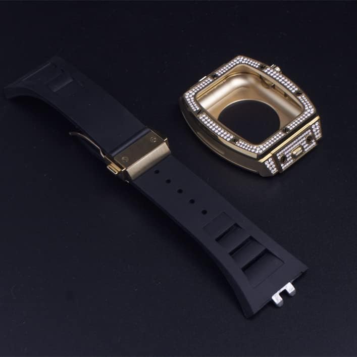 CNHKAU Луксузни Дијамант Часовник Бенд Модификација Комплет За Apple Види Бенд Случај 7 45mm Метални Гумени Лента за Iwatch серија 6