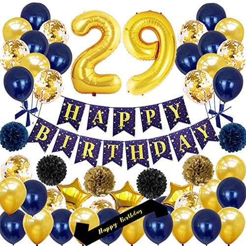 Јуџијасамо 29-Ти Роденденски Украси За Забави - Среќен Роденден Банер Златен Број 29-ТИ Балони Среќен Роденден Појас Латекс И Конфети