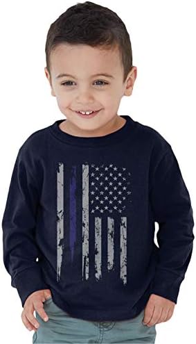 Spiritforged облека сребрена сина линија во САД знаме за дете со долги ракави со долги ракави