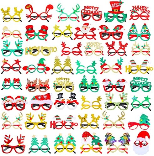 48 парчиња Божиќни очила Сјај Сјај симпатични Божиќни очила Рамки Очили за одмор Смешни костуми за очила за деца за деца за возрасни