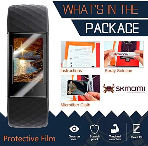 Skinomi Techskin [6-пакет] Заштитник на јасен екран за Fitbit Charge 3 [Design 2] [Целосно покритие] Анти-меур HD TPU филм