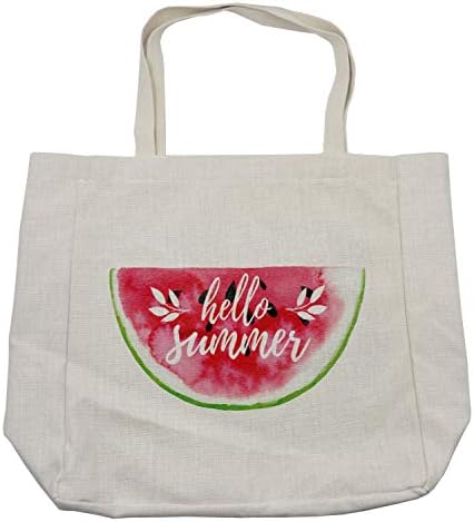 Торба за купување на животниот стил на Ambesonne, акварел лубеница со здраво летни мотивациони зборови, боја печатење, еко-пријателска торба за
