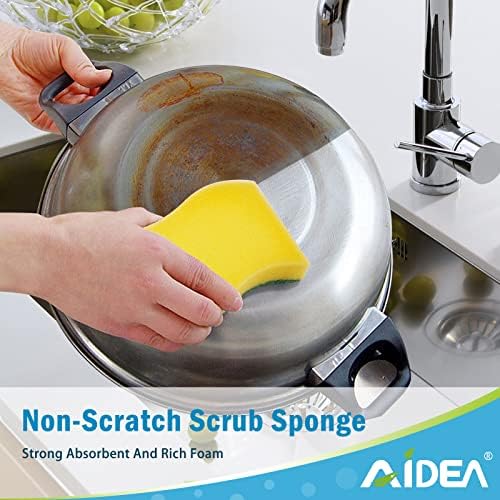Aidea тешка чистачка сунѓер-24Count, чистење чистење сунѓер, смртоносен сунѓер, без напор чистење еко чистач влошки за садови, садови,
