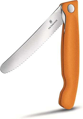 Викторинокс 4.3-Инчен Швајцарски Класичен Преклопен Нож Со Брановиден Раб Во Портокал
