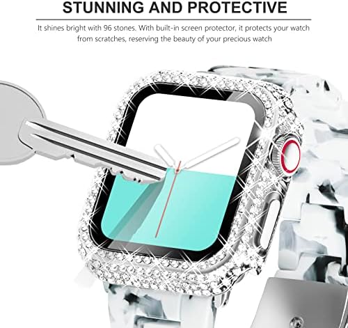 NewWays 2-Пакет Блинг Случаи Со Заштитник На Екранот Компатибилен за Apple Watch 40mm, Целосно Асфалтиран Дијаманти Заштитна Кутија