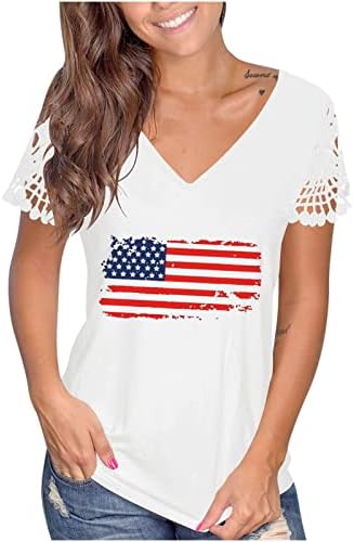 4 јули Е На Врвот На Женската Маица Денот На Американската Независност Печати Маици Стандардна Модна Блуза Со Кратки Ракави