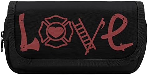 Loveубов пожарникари торба со молив со двојно слој Пенкало за канцелариски торбички за шминка за шминка кутија за држач за торбичка со поштенски