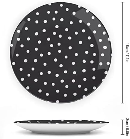 Црни бели полкови точки Персонализирани коски Кина Прилагодени керамички декоративни плочи Домашна тркалезна плоча со држач за приказ