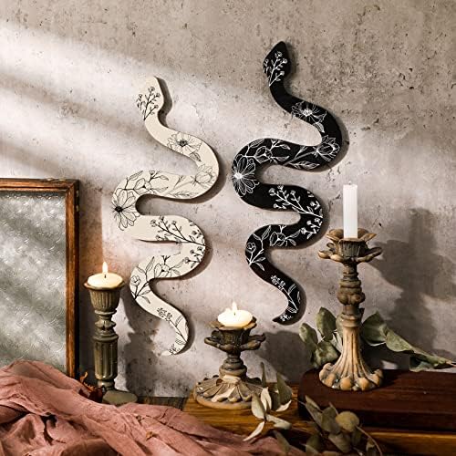 Сет од 2 земјини простории wallид декор црна бохо вештерка симпатична дрвена змија декор природна естетска вештерка декор олтар декор рамка