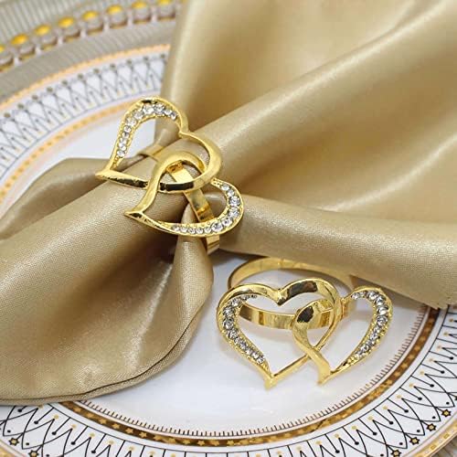 Loveубовни прстени со салфетка од 12, Денот на вineубените на салфетка, држачи за прстени со двојно срце за формален, декор за трпезари,