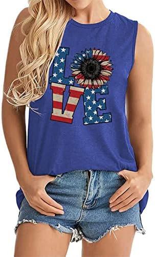 Американско знаме Loveубовен резервоар врвни жени 4 -ти јули Патриотски кошула графички маички во САД Ден на независност тенкови летни