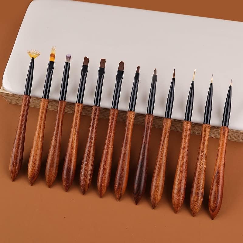 Castrushes од 12 стилови на ноктите за нокти, дрвена тркалезна цртање сликање рамен пенкало акрилно продолжување гел полски