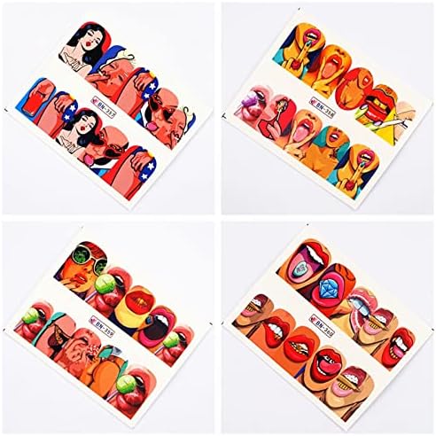 12 парчиња налепници за поп -уметност за нокти секси девојки дизајнираат стрипови за пренесување вода декорации маникир DIY усни за нокти