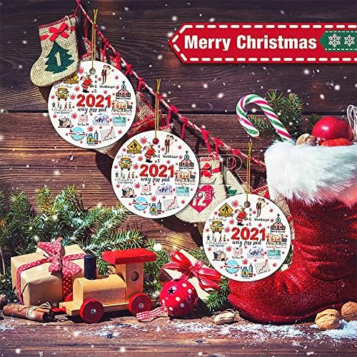 RREQMS 2021 Персонализирајте украс, Божиќни украси Подарок нов дом 1 -ви година во брак со керамички свадбени дрвја декорации приврзоци