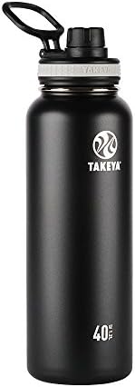 Takeya Originals вакуум изолирано шише со вода од не'рѓосувачки челик, 40 унца, црна и активирање на капакот од слама за изолирано шише со вода,