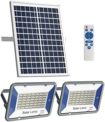 Lmluluda Сончева светлина за поплави, 2 пакувања 100W самрак до зори со далечински управувач LED светли светли светла на поплави, IP67 водоотпорна