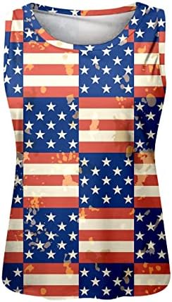 4 -ти јули, врвови на резервоарот за кошули за жени, знаме на САД, летно обична маичка без ракави, starsвезди, шарени патриотски