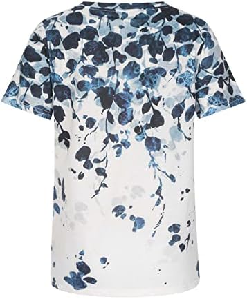 Кошули со кратки ракави за жени, женски обични врвови околу цветната маица за печатење на вратот, симпатична маичка на врвот