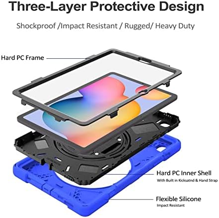 Случај за шок на шок од Gerutek за Samsung Galaxy Tab S6 Lite 10.4 инчи 2020, тешки солиден случај со 360 ротирачки штанд/лента за рака