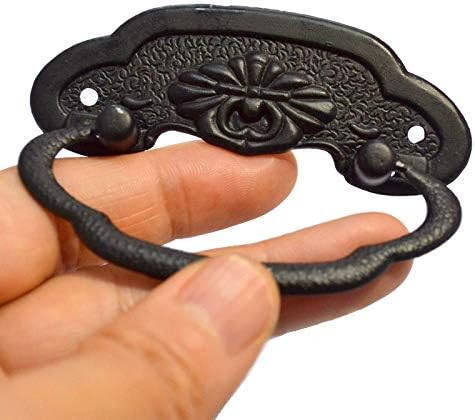 4 парчиња фиока за црн прстен влече гроздобер декоративни рачки антички копчиња со 2 завртки за мебел дрвена кутија кутија средна големина