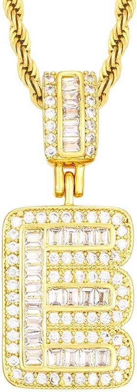 Bula Thi Classic Bopper Baguette Letter Pendant ѓердан за мажи жени lnitial буква накит злато шарм - темно злато - 30инч