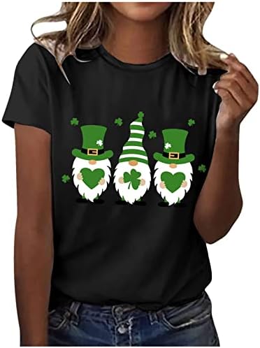 Ден на Денот на Свети Патрикс, жени летни кратки ракави Гном графички врвови лабава удобна ирска фестивалска празничка маичка кошула