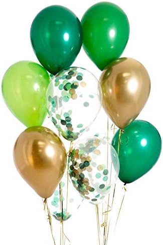 50 парчиња Балони Неонски Зелена Шума Зелена Конфети Балон Со Лента Совршен За Диносаурус Јура Светски Роденден Џунгла Сафари Тема Украси Бебе