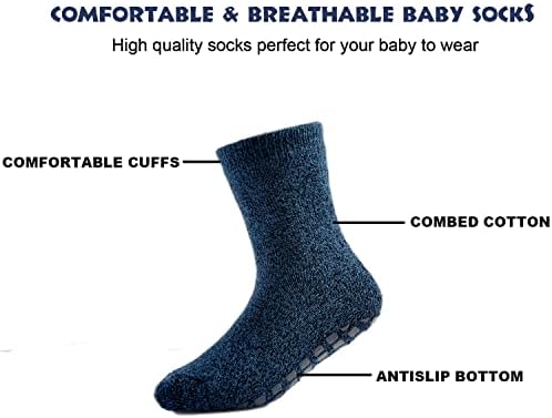 Бебешки чорапи Епиус Дебели топло памучно екипа со чорапи со залепени мали деца кои не се лизгаат чорапи деца момчиња девојчиња 6/12 пакет
