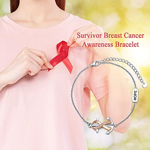 ПЕИМКО Надеж Подароци За Преживеани Од Рак на Дојка За Жени, Свесност За Рак На Дојка Розова Лента Срце Сидро Нараквица За Жени Преживеани