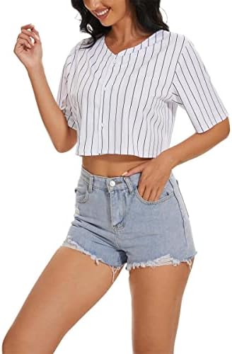 Моубет женски бејзбол дрес копче надолу маици со кратки ракави со врвен блуза со мекобол копче за мекобол до дрес на дрес